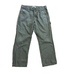 Blue Mountain Olive Army Green Cargo Utility Work Pants Sz 34x30 Relaxed Fit